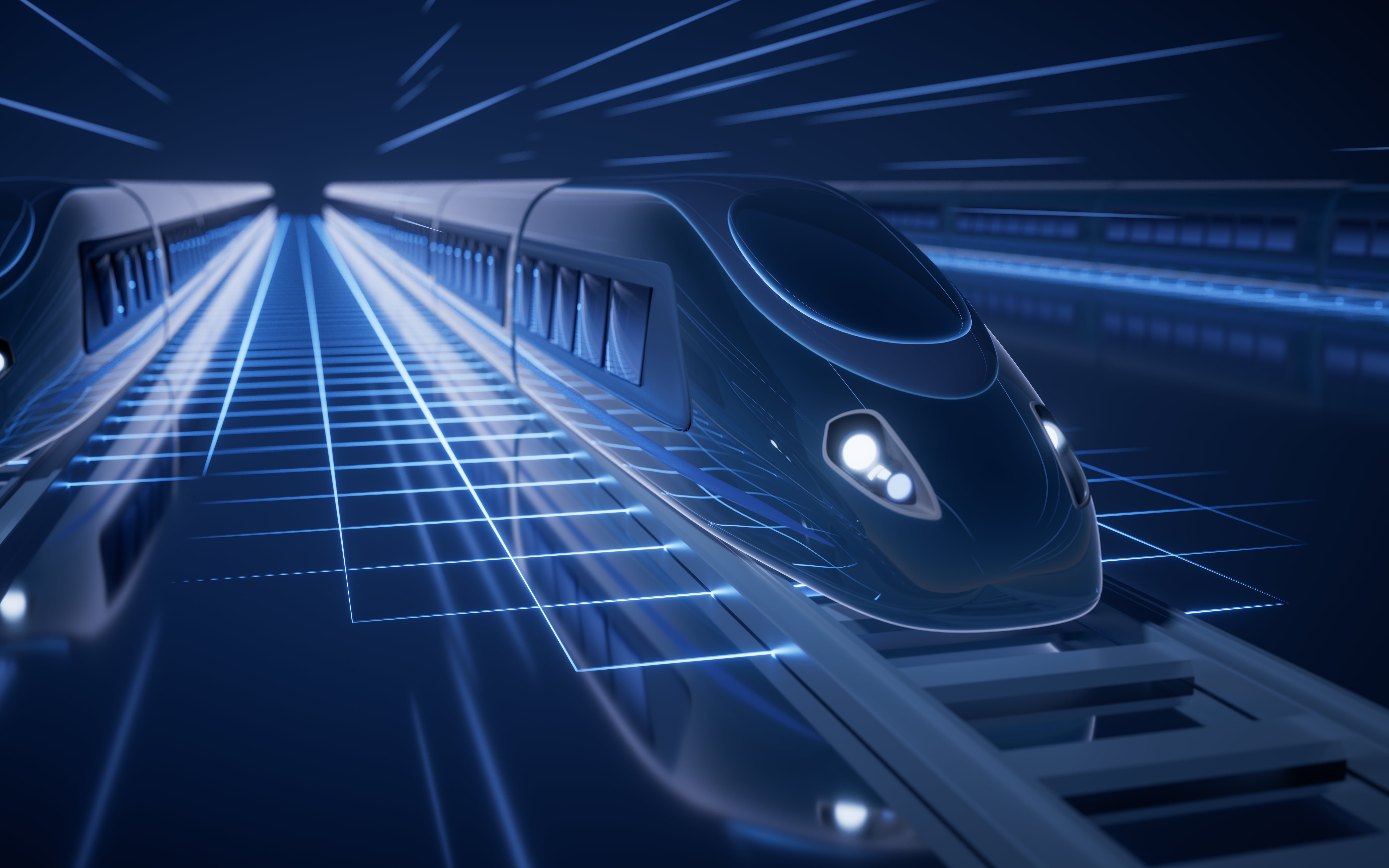 Digital high speed railway bullet train, 3d rendering.